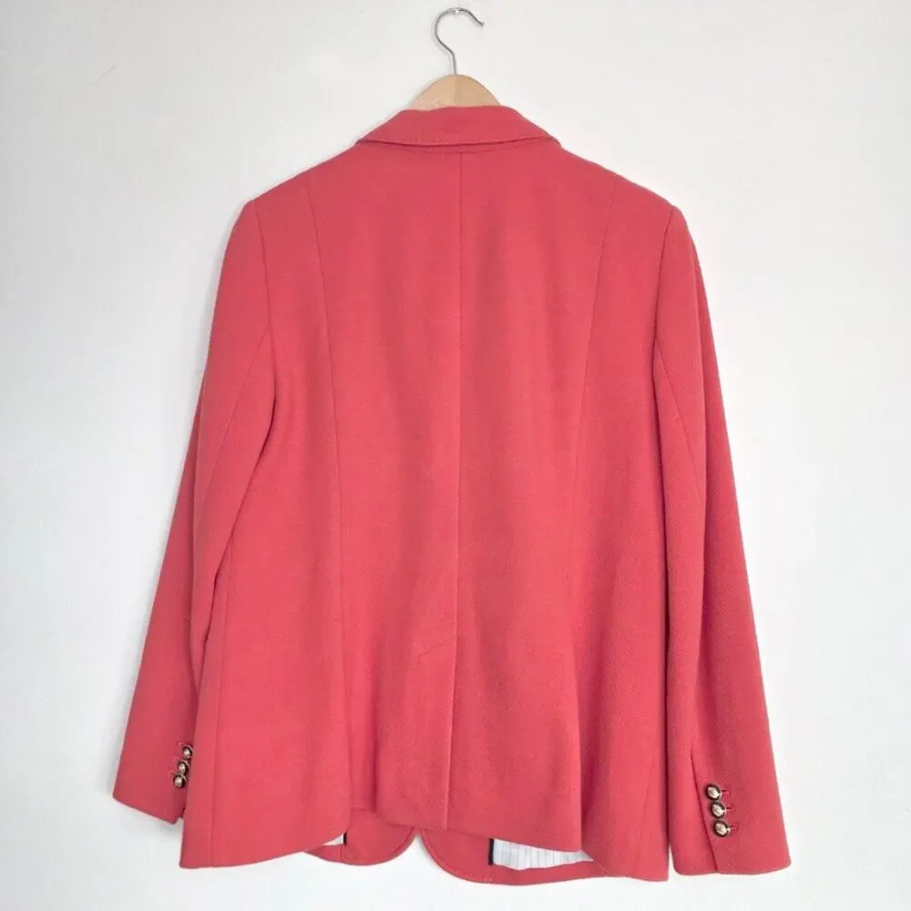 Talbots Classic Two Button Cotton Blend Blazer Fiery Orange Structured Color pop